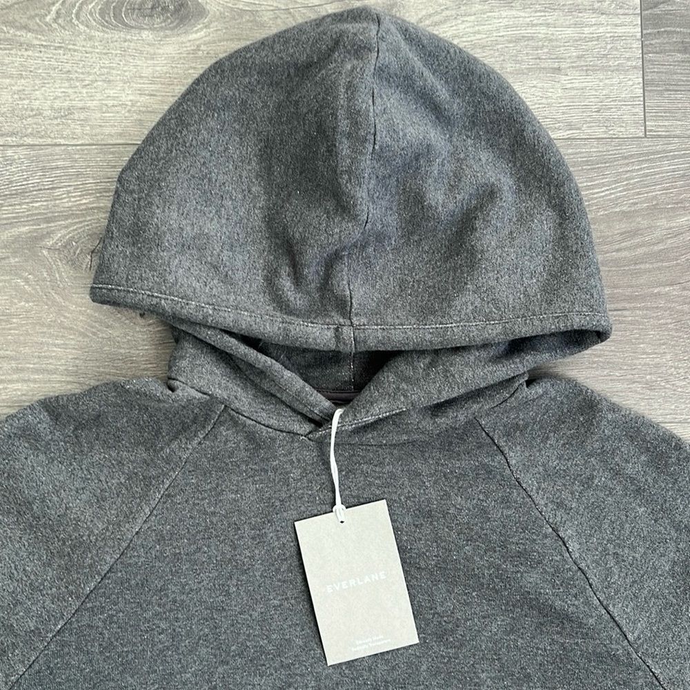 EVERLANE Hoodie Mens Medium The Track Organic Cotton Heather Gray Retro 90s NWT - Picture 4 of 12